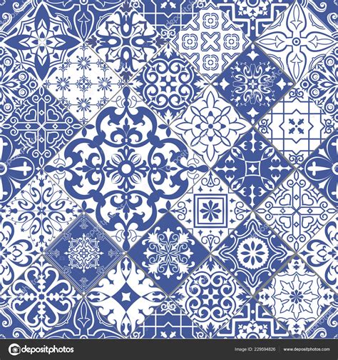 Vector Seamless Tiles Background Portuguese Style Blue White Mosaic