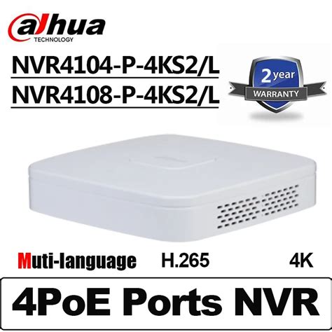 Dahua NVR NVR4104 P 4KS2 L NVR4108 P 4KS2 L 4ch 8ch 4K H 265 With 4 Poe