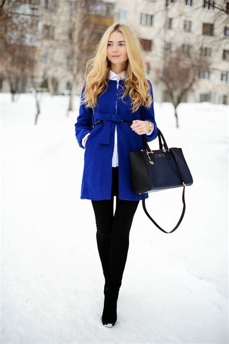 Valeriya Volkova How To Wear The Arty Fashion Style Royal Blue Outfits Blue Winter Coat Fashion