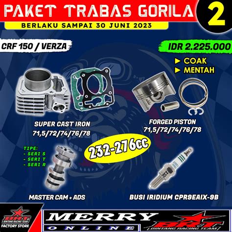 Jual Paket Gorila 2 BRT Bore Up Trabas CRF Verza 250cc 300cc Piston 72