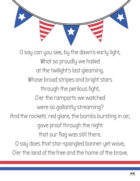 Star Spangled Banner Lyrics - 10 FREE Printables | Printabulls