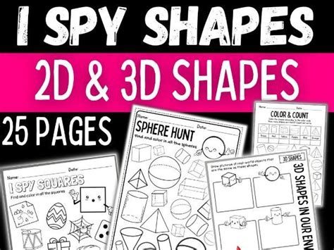 Identifying Shapes Worksheets Spy Shapes 3d 2d Shape Sort Shape Hunt