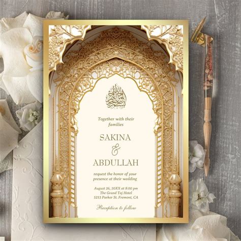 Royal Islamic Arch Cream Gold Muslim Wedding Invitation Zazzle In