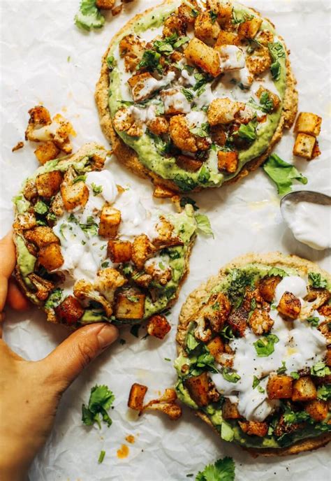 Roasted Veggie Paleo Cauliflower Pitas With Avocado Crema Paleo