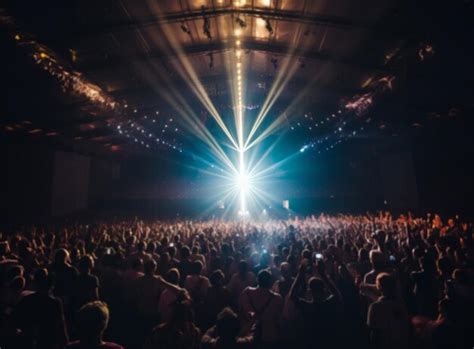 Premium AI Image | Rear top view of crowded mega church worship ...