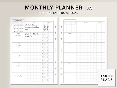 Monthly Planner A5 Printable Inserts Monthly Organizer - Etsy