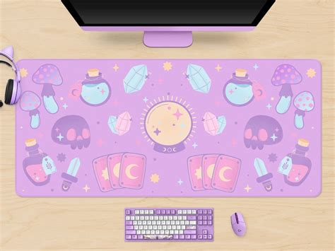 Pastel Goth Desk Mat Kawaii Cute Witch Mousepad Purple Etsy