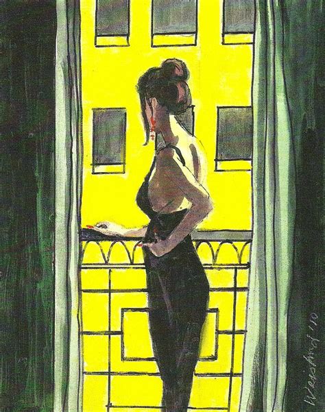 Woman In Black Dress On Balcony Painting By Harry Weisburd