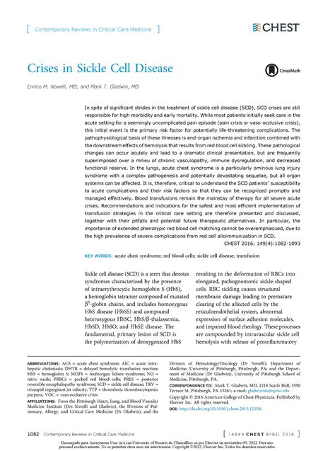 Crises In Sickle Cell Disease Crises In Sickle Cell Disease Enrico M