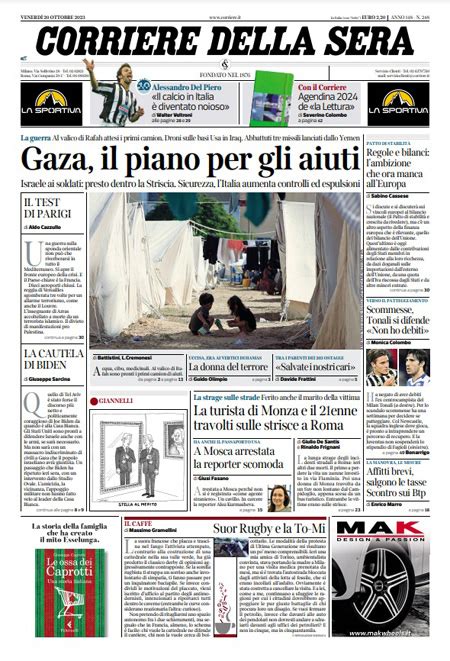 Le prime pagine di venerdì 20 ottobre 2023 Il Post