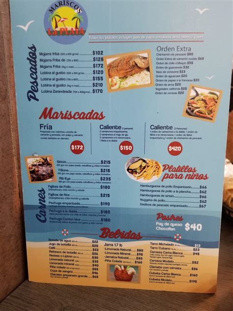 Carta Del Restaurante Mariscos Playa Blanca Ciudad Juarez Calle