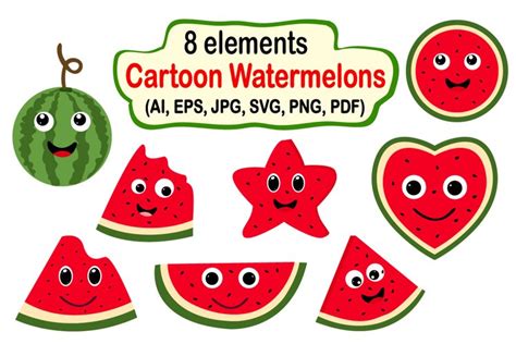 Cartoon watermelon slices / Watermelon slice clipart set