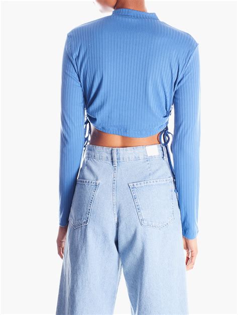 Myrunway Shop Rfo Blue Ribbed Long Sleeve Top For Women From Myrunway