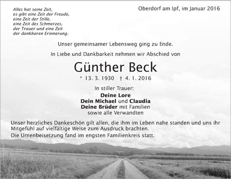 Traueranzeigen von Günther Beck OstalbTrauer