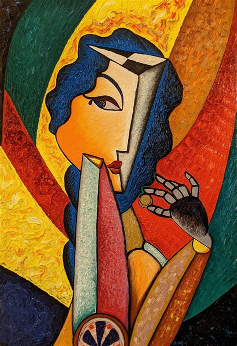 Portrait Woman Cubism Abstract Oil Painting By Denisa Mansfield