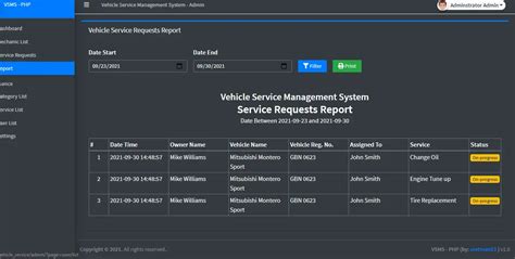 Vehicle Service Management System In PHP Free Source Code SourceCodester