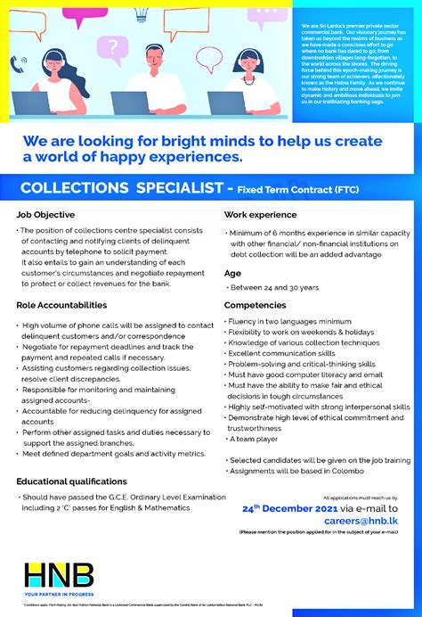 Vacancies In Hatton National Bank Hnb Collection Specialist