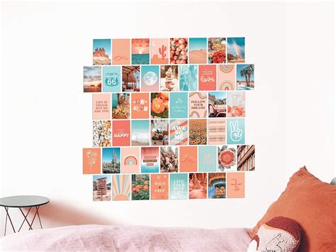 Artivo Peach Teal Wall Collage Kit For Aesthetic Pictures 50 Set 4x6