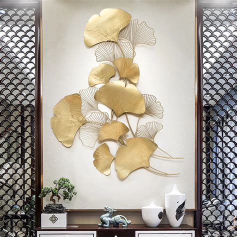 Modern Chinese Gold Wrought Iron Ginkgo Leaf Wall Crafts Decoration