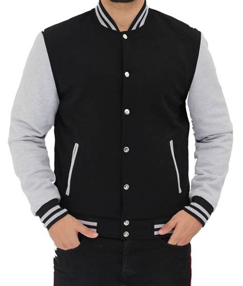 Men S Casual Wear Black And Gray Varsity Jacket Jackets Creator