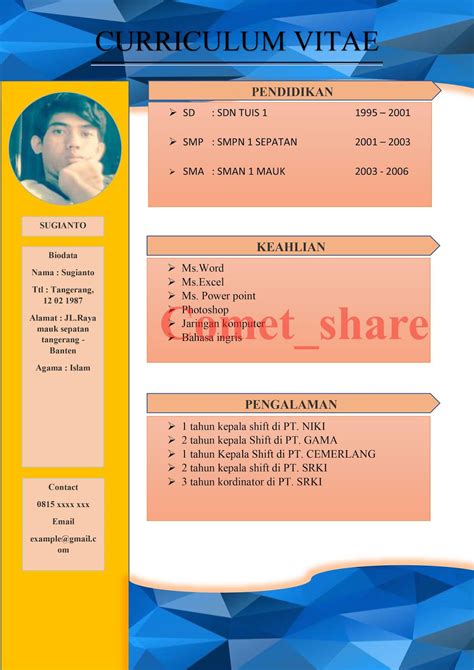 Contoh CV Kerja Yang Baik Dan Benar COMET SHARE