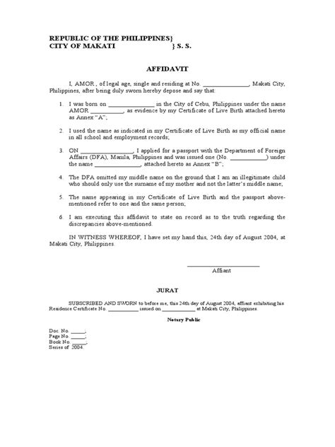 Affidavit Of Discrepancy Template Pdf