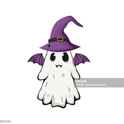 Hantu Halloween Kartun Lucu Dengan Topi Dan Sayap Iblis Makhluk Seram ...