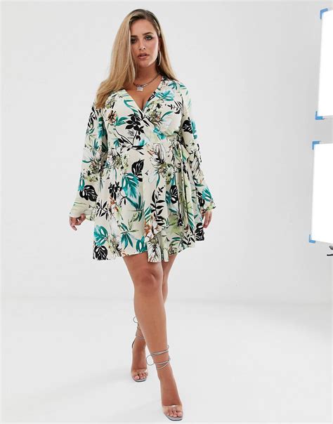 Missguided Plus Wrap Belted Mini Dress In Floral Print Asos Mini