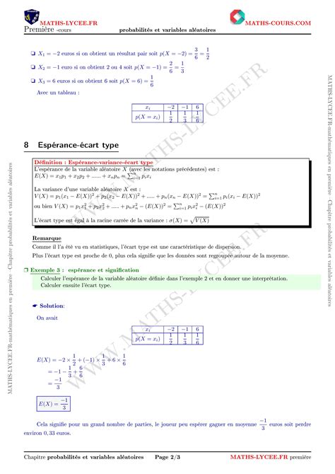 MATHS LYCEE FR cours et exemples corrigés chapitre Probabilités et