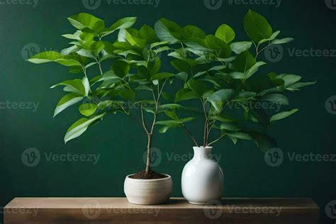 Two White Vases With Green Plants On A Table AI Generated 30115087