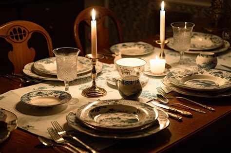 Ambiente De Mesa Para La Cena A La Luz De Las Velas Con Ambientes De