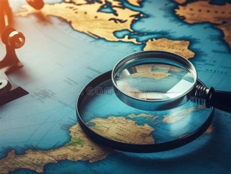 A Magnifying Glass And A Map Of The World The World Through A Magnifying Glass Stock Image