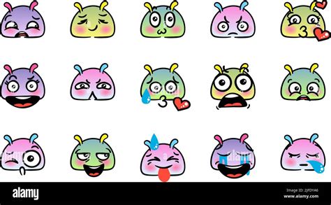 Various Cartoon Emoticons Set With Snails Or Slugs Doodle Faces Eyes