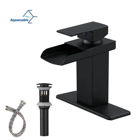 Aquacubic Waterfall Bathroom Basin Faucet Black Matt Sink Mixer Deck