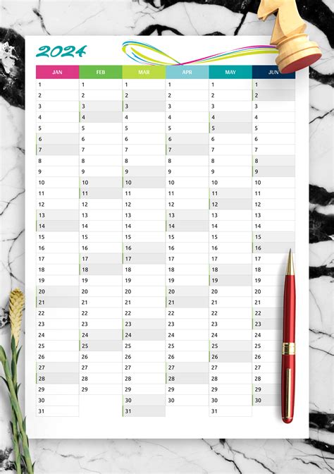 Download Printable Two pages vertical calendar PDF