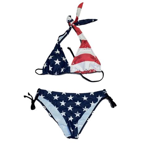 Womens Medium American Flag 2 Piece Bikini Depop
