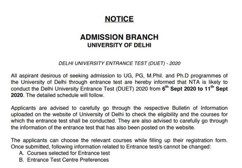 Delhi University Entrance Test Duet To Be Conducted From September 6