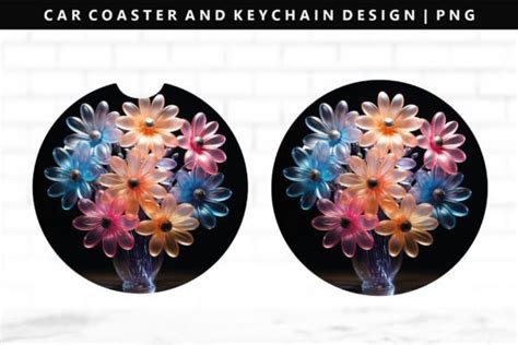 Puff Daisy Keychain And Car Coaster Graphic By StasyLionet Creative