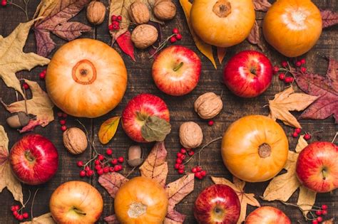 Free Photo | Top view autumn harvest and leaves