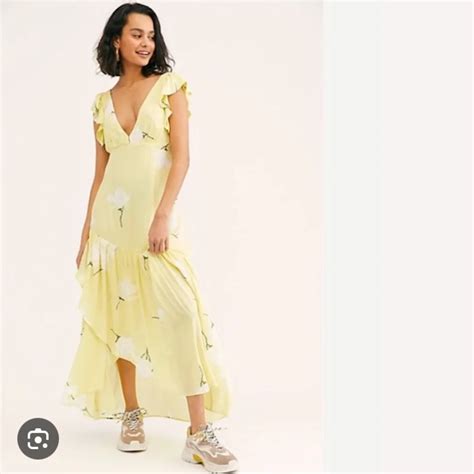 Free People Shes A Waterfall Yellow Floral Maxi Dress Gem