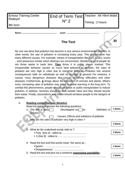 End Of Term Test N 2 ESL Worksheet By Walidos1982