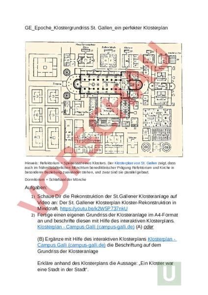 Arbeitsblatt Klosterplan St Gallen Geschichte Mittelalter