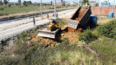 Perfect Starting New Project Showing Land Filling Up Dump Truck Dumping