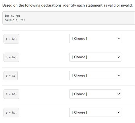 Solved Based On The Following Declarations Identify Each Chegg