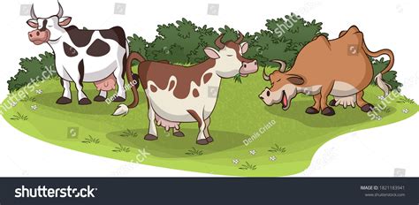 Cartoon Cows Grazing Cattle On Grass Stock Vector (Royalty Free ...