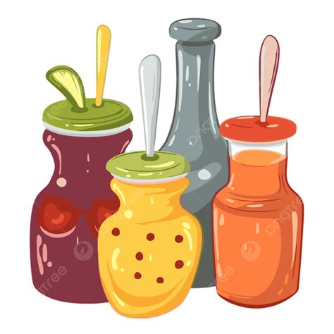 Condimentos Clipart Comida De Dibujos Animados Tarros Con Cucharas