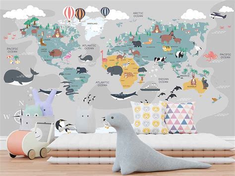 Kids Map Wallpaper, World Map Wallpaper, World Map Wall Decor