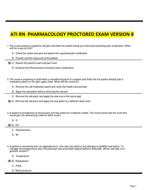 Ati Rn Pharmacology Proctored Exam Version Complete Questions