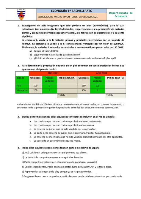 Relación de ejercicios de macromagnitudes EJERCICIOS DE MACRO