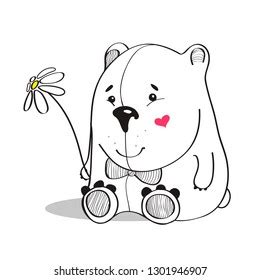 Cute Line Bear Cub On White Stock Vector (Royalty Free) 1301946907 ...